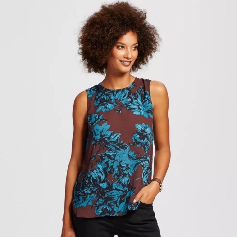 Who What Wear Brown Turquoise Blue Sleeveless Top